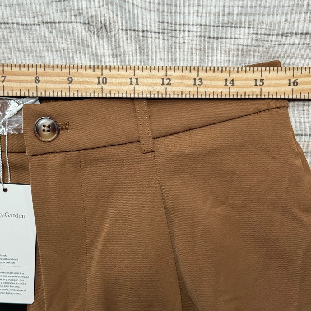 NEW Pretty Garden Pants Women's Large Brown Pleated High Waist Wide Leg Trousers - Picture 3 of 9